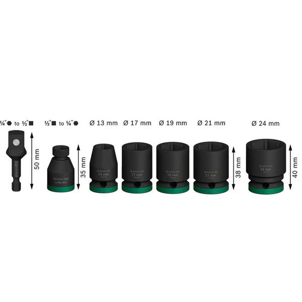 Bosch PRO Impact Socket Set mit Adapter 1/2 Zoll Standard 7‑tlg. - 2608003032
