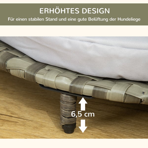 PawHut Hundesofa, 75L x 75B x 20H cm, Stahl, Oxfordstoff, PE-Rattan, Schaumstoff, Grau