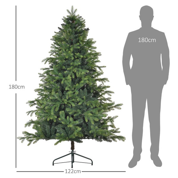 HOMCOM Künstlicher Weihnachtsbaum, 180 cm Christbaum mit 1700 Spitzen, breit klappbar Metallständer, für Weihnachten Deko, Grün