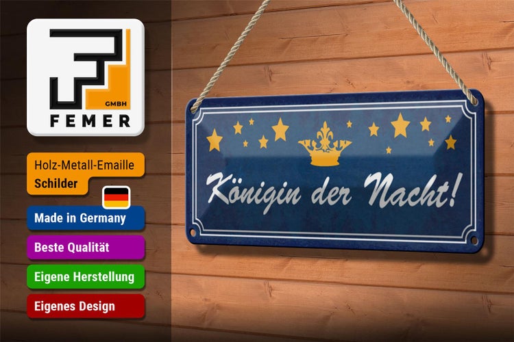 Blechschild Spruch 27x10cm Königin der Nacht Sterne Krone Dekoration