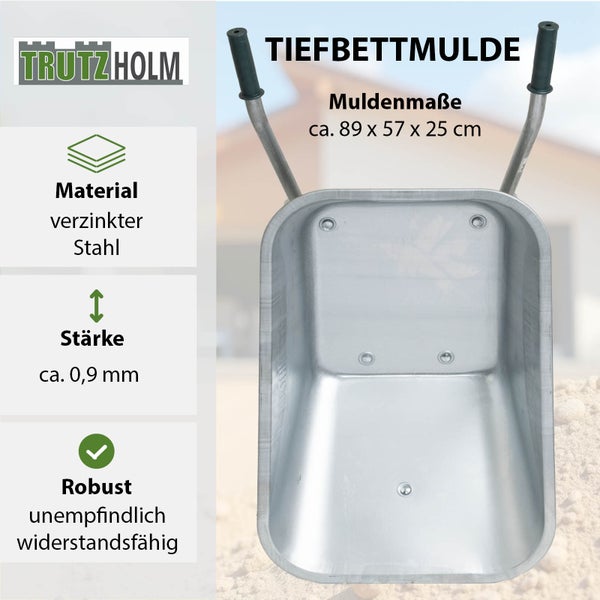 Schubkarre 100 Liter verzinkter Stahl 250 kg Tragkraft Luftrad auf Stahlfelge Bauschubkarre
