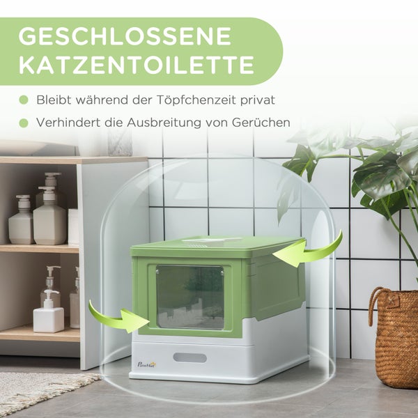 PawHut Katzentoilett, 47,5L x 35,5B x 36,7H cm, Kunststoff, Weiß+Grün