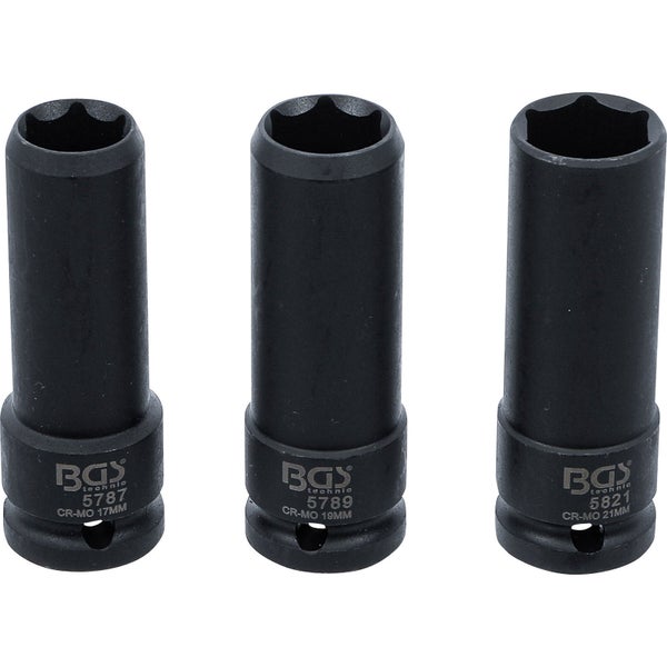 BGS Kraft-Spezial-Steckschlüssel-Einsatz-Satz Antrieb Innenvierkant 12,5 mm (1/2) SW 17 / 19 / 21 mm 3tlg. - 80003