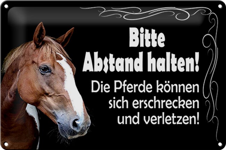 Blechschild Spruch 30x20cm bitte Abstand halten Pferde