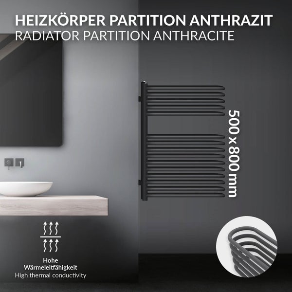 ML-Design Badheizkörper 500 x 800 mm Anthrazit, Design Heizkörper für Badezimmer, Designheizkörper Handtuchtrockner Handtuchwärmer Handtuchheizkörper Handtuchhalter Handtuchheizung, inkl. Montage-Set