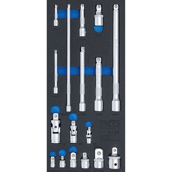BGS Werkstattwageneinlage 1/3: Verlängerungs- / Adapter- und Gelenk-Satz 17tlg. - 4144