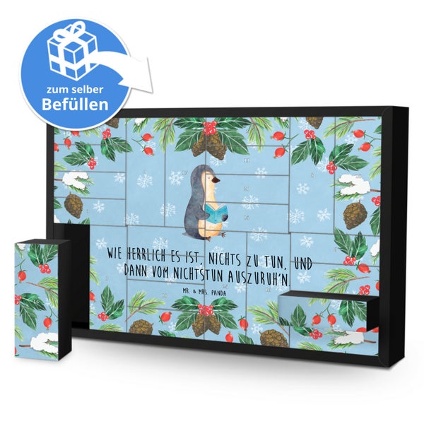 Mr. & Mrs. Panda Befüllbarer Adventskalender Pinguin Buch - Blau Pastell