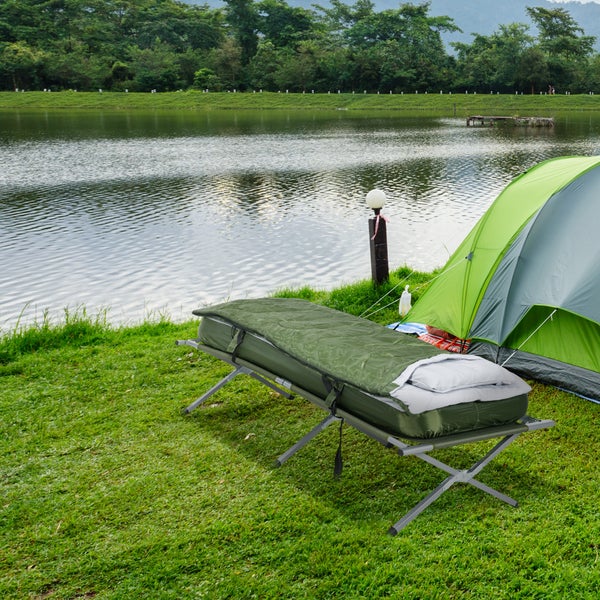 Outsunny Feldbett klappbar Campingbett mit Kopfkissen Matratze Tragetasche Pumpe 193 x 78 cm Gästebett belastbar bis 120 kg Campingliege für Erwachsene Klappbett für Camping Outdoor Reisen Grün