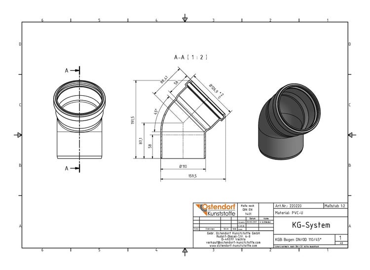 KGB Bogen DN/OD 110 45 Grad