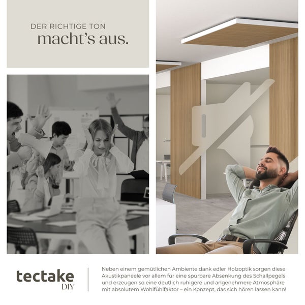 Akustikpaneele von tectake zur Schallreduzierung in Büros und Wohnräumen.