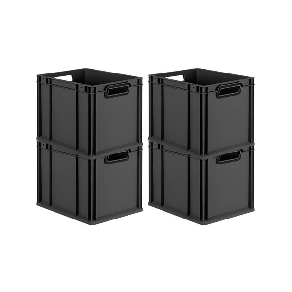 PROREGAL SuperSparSet 4x Eurobox NextGen Color, HxBxT 32x30x40cm, 30 Liter, Griffe schwarz offen, Schwarz, Eurobehälter, Transportbox, Transportbehälter, Stapelbehälter