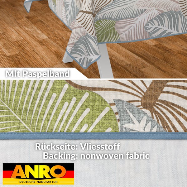 Tischdecke mit Blättermuster und Paspelband, Rückseite aus Vliesstoff