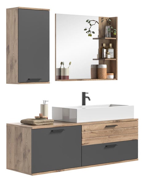 Mason Badmöbelset 140cm Eiche dekor,grau. 140 X 48 X 152 cm