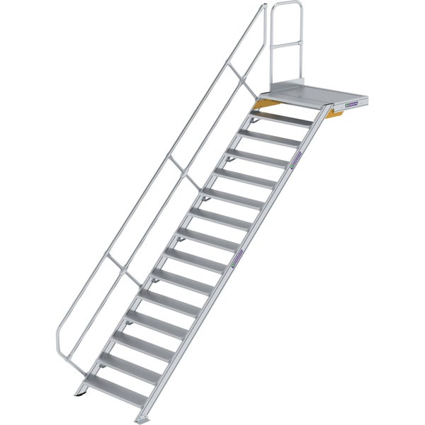 Günzburger Steigtechnik Treppe mit Plattform 45° Stufenbreite 1.000 mm 15 Stufen Aluminium geriffelt - 600475