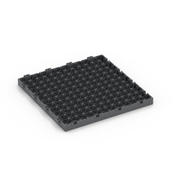 Quadratische Rasengitterplatte aus Kunststoff zur Bodenstabilisierung mit Klicksystem.