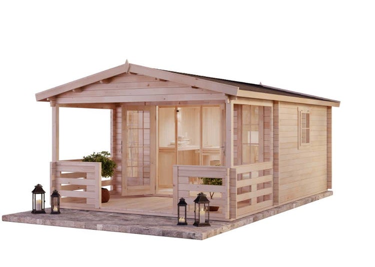 FinnTherm Saunahaus Lappland-40 A Gartensauna 3 Sitzbänke aus Holz in natur, Sauna mit 40 mm Wandstärke, Außensauna mit Montagematerial imprägniert 1,9x1,9m