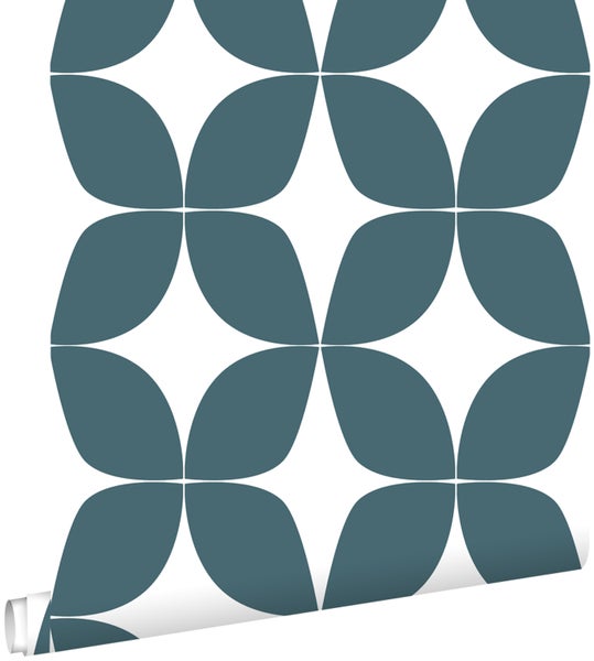 ESTAhome Tapete grafisches Motiv Dunkelblau und Weiß - 53 cm x 10.05 m - 139100