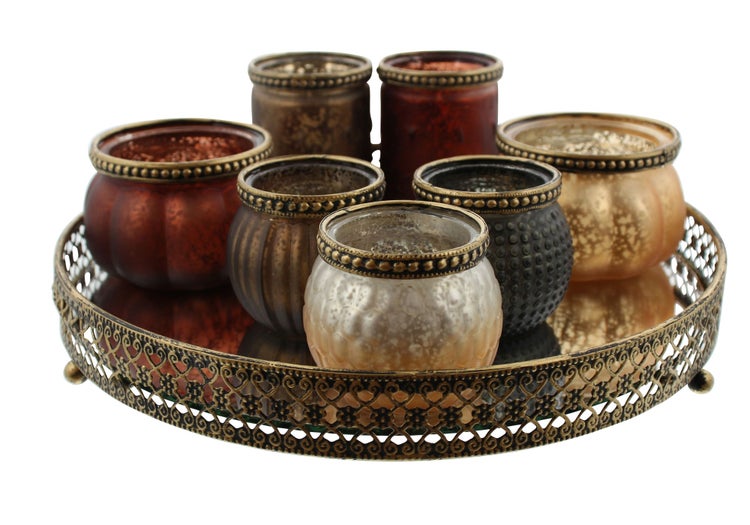 FRANK FLECHTWAREN | Deko-Set Morgenland, 8tlg., GLAS, Tablett Ø 27 x 4 cm, ohne Teelichter