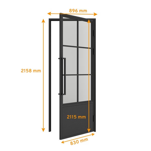 Loft Glastür 830x2115mm Klarglas DIN Rechts Komplettset 6 Felder Kickplatte mit Beschlag Griffstange und Zarge