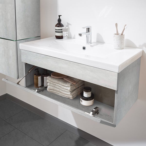 Home Deluxe - Badmöbel-Set - WANGEROOGE BIG Grau - X-Large - inkl. Waschbecken und komplettem Zubehör - Breite Waschbecken: ca. 60 cm | Badezimmermöbel Waschtisch Badmöbelset