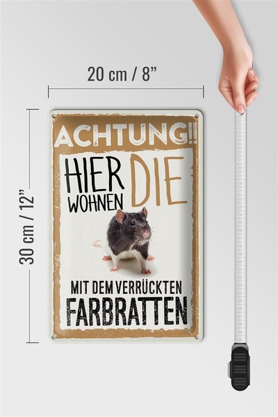 Blechschild Spruch 20x30cm Achtung hier Farbratten