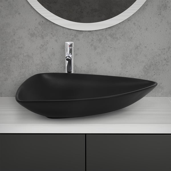 ML-Design Waschbecken aus Keramik Schwarz matt 69x46x13 cm Dreieckig inkl. Ablaufgarnitur, Moderne Aufsatzwaschbecken, Design Waschtisch Aufsatz-Waschschale Waschplatz Handwaschbecken, für Badezimmer