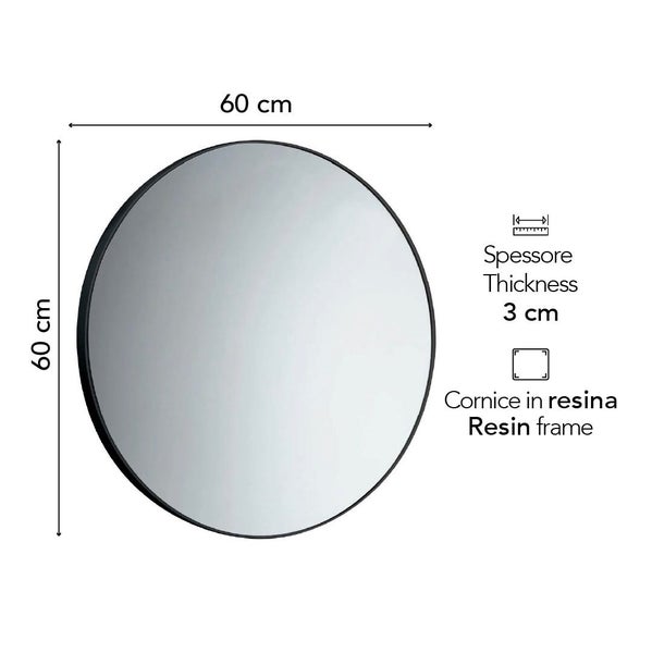 Runder Spiegel mit Resinrahmen, Durchmesser 60 Zentimeter, Tiefe 3 Zentimeter