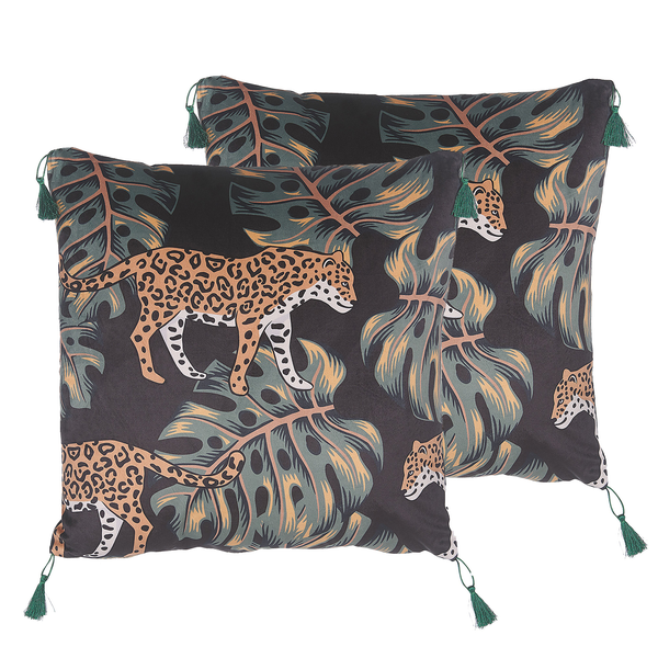 Dekokissen 2er Set KUHI Samtstoff 45 x 45 cm Schwarz Tiermuster