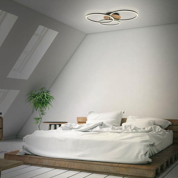 Deckenlampe 71,7x67,4 cm - 39W, 4500lm, LED, dimmbar, Fernbedienung, CCT, schwarz-holz