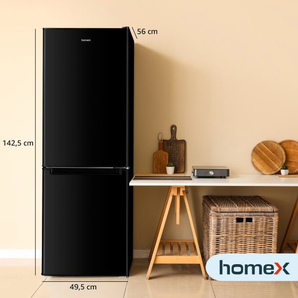 homeX Kühlschrank mit Gefrierfach Kühl-Gefrierkombination freistehend 173 Liter Nutzinhalt 40 dB CFS1110-B schwarz