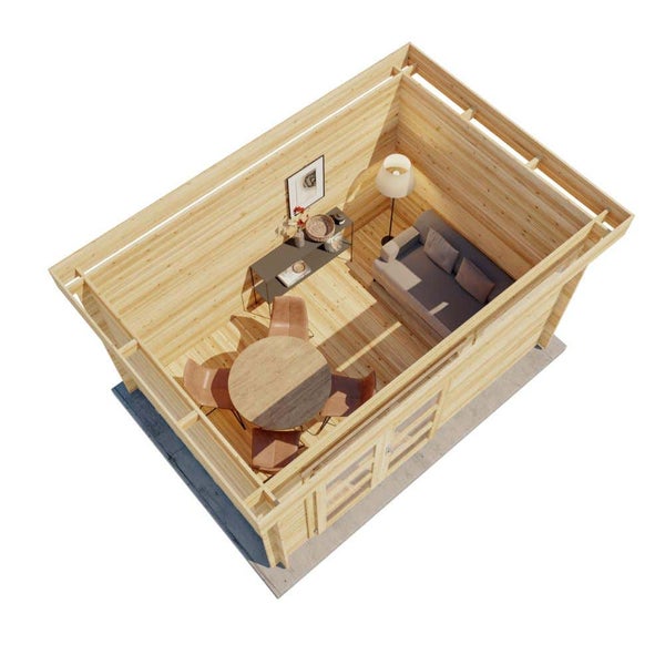 Gartenhaus Leandro-28 mit Fußboden aus Holz, Gerätehaus 394x268, 8,64 m², 28 mm Wandstärke - Naturbelassen