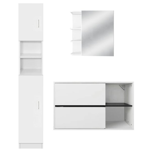 ML-Design Badmöbel-Set 3-teilig Badezimmermöbel Set Badmöbel Komplettset Spiegelschrank Waschtisch mit Unterschrank Hochschrank Badezimmerschrank Badschrank, modernen Stil, Weiß, Holz, viel Stauraum