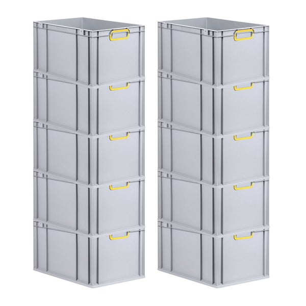 PROREGAL Spar Set 10x Eurobox Nextgen Color HxBxT 32 x 40 x 60 cm 65 Liter Griffe Gelb Geschlossen Verstärkter Boden Eurobehälter Transportbox