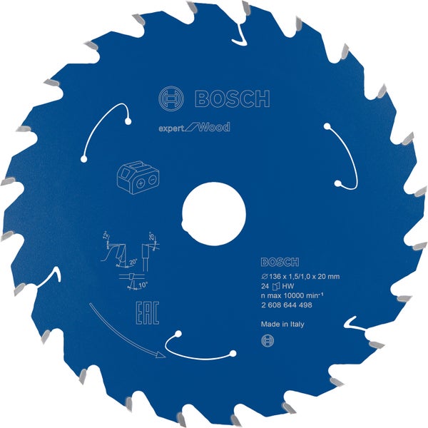 Bosch Kreissägeblatt Expert for Wood für Akku-Handkreissägen 136 x 1,5 x 20 mm 24 - 2608644498