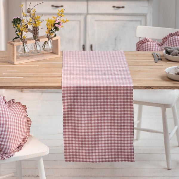 FRANK FLECHTWAREN|Tischläufer Vintage Karo, 40 x 140 cm, BAUMWOLLE, LEINEN