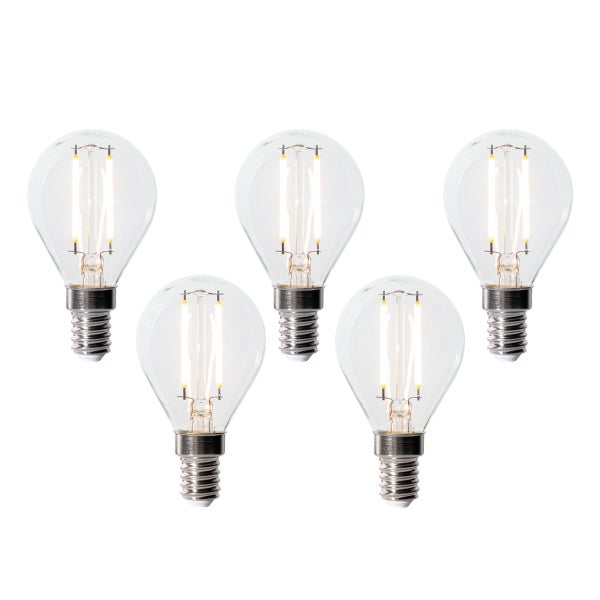 Set mit 5 E14 dimbare LED lamp P45 helder glas 3W 250 lm 2700K
