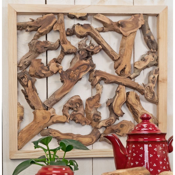 Wanddeko Branch 56x56 cm, Teak Wurzelholz massiv naturfarben