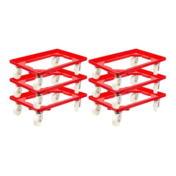 PROREGAL Transportroller für Euroboxen 60 x 40 cm mit Kunststoffräder Rot Offenes Deck 2 Lenkrollen und 2 Bremsrollen Traglast 300 kg