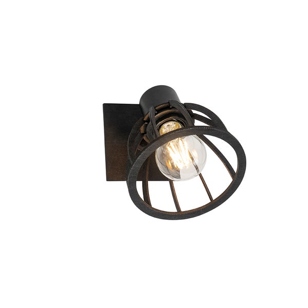 Schwarze Wandleuchte mit Käfigschirm und Glühbirne