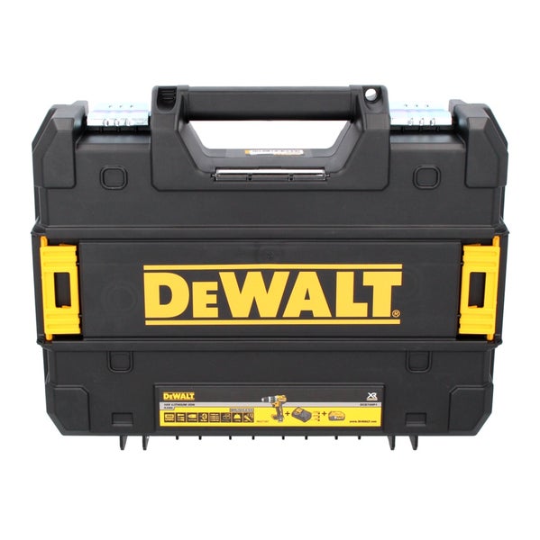 DeWALT Werkzeugkoffer aus schwarzem Kunststoff für Akku-Bohrschrauber, DeWALT Logo.
