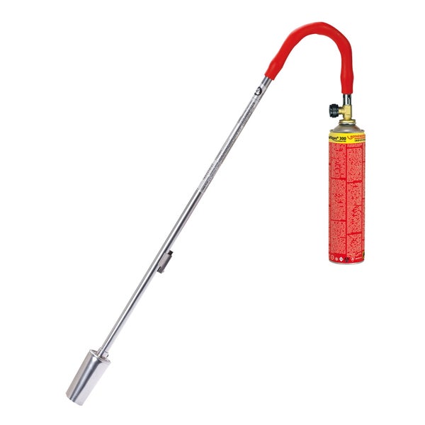 Gasbrenner aus Metall mit blauer Flamme.