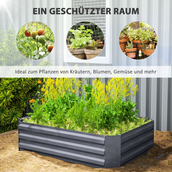 Outsunny Hochbeet aus Stahl, Pflanzbeet Frühbeet Gartenbeet Blumenkasten stapelbar, Pflanzkasten Gemüsebeet 120x90x30cm für Garten Balkon, Pflanzkübel für Blumen, Pflanzen, Gemüse