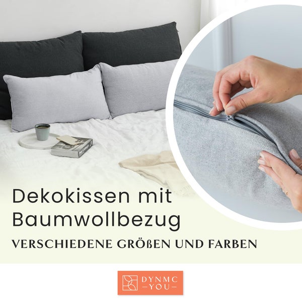 DYNMC you Sofakissen mit Füllung und Bezug - 2er Set 40x60cm mit Viel Füllung - VERGLEICHSSIEGER SEHR GUT - Rückenkissen mit Oeko TEX Baumwoll-Bezug - Bequeme Dekokissen - Couchkissen Grau
