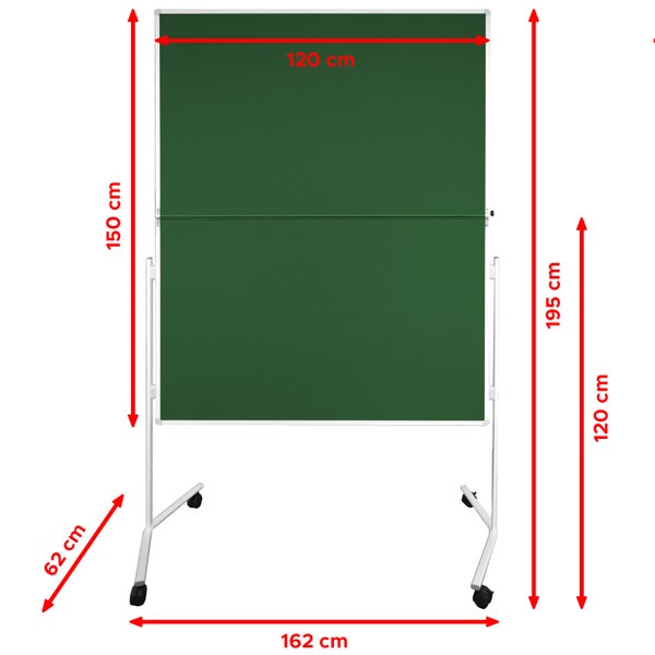 Moderationstafel FOLD - klappbare Metaplanwand mit Filz-Oberfläche - mobil dank Rollen - beidseitig nutzbar - Filz-Moderationswand 120x150 cm - Grün