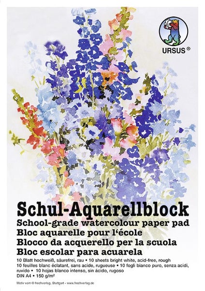 URSUS Zeichen und Künstlerbedarf Schul-Aquarellblock 150 g/m², DIN A4, 10 Blatt hochweiß