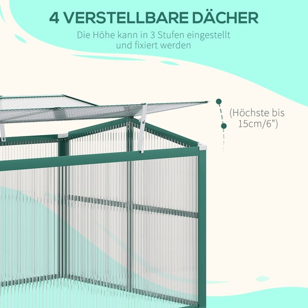Outsunny Frühbeet Alu, mit Verstellbarem Dach, für Garten, Balkon, 130 x 70 x 61 cm, Alu, Grün