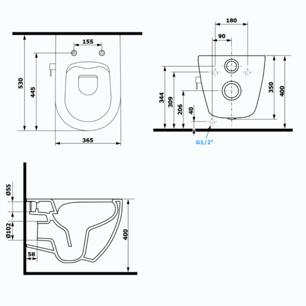 Isvea WC Toilet Badezimmer Wand-WC mit Dusch-WC Taupe mit Softclose-Sitz