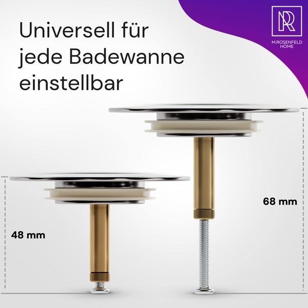 M. ROSENFELD HOME Badewannenstöpsel Universal Ø 72 Premium - Stöpsel Badewanne Chrom aus Messing mit Doppel Dichtung - Rostfrei Badewannen Stöpsel Verschluss Badezimmer zubehör