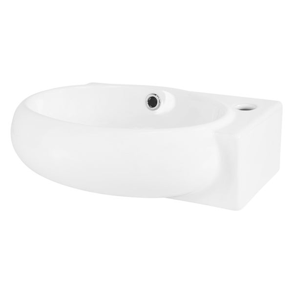 ML-Design Waschbecken aus Keramik in Weiß, 43x28x15 cm, Oval, klein, Hahnloch rechts, Wandmontage oder Aufsatzwaschbecken, Moderne Waschtisch Waschschale Waschplatz Handwaschbecken, für Badezimmer