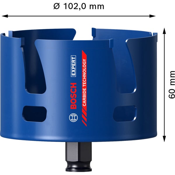 Bosch Expert Lochsäge mit einem Durchmesser von 102 Millimeter und einer Höhe von 60 Millimeter.